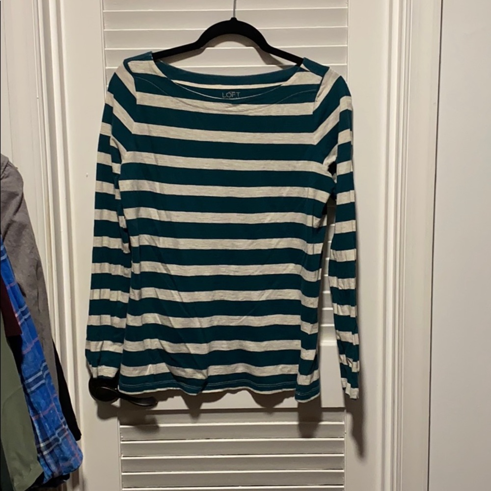 Green and light gray long sleeve top LOFT